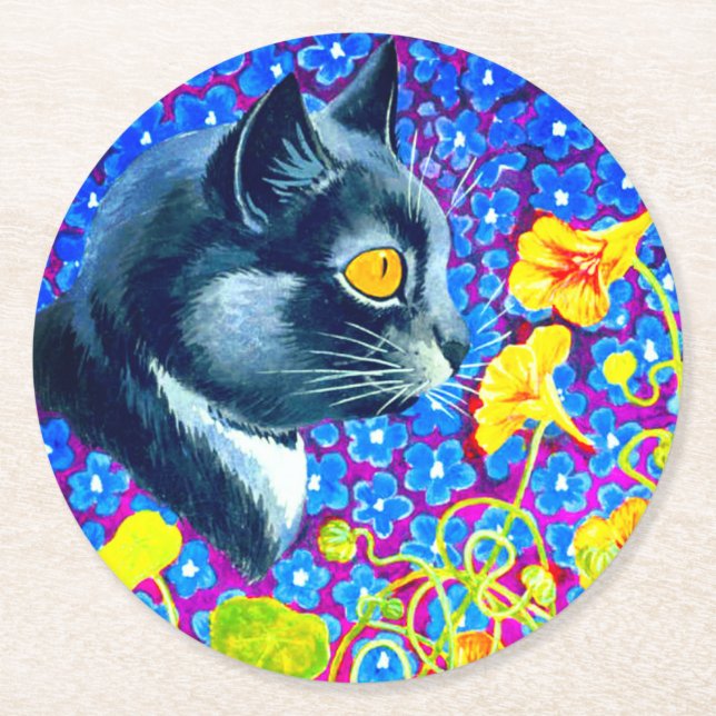 Katt i blommor underlägg papper rund (Framsidan)