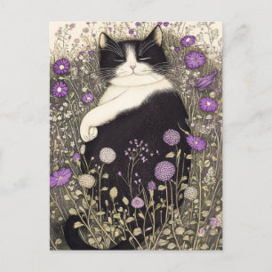 Katt i blommor vykort