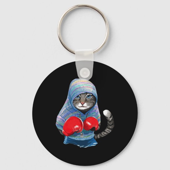 Katt i Boxing Kostym Nyckelring (Framsida)