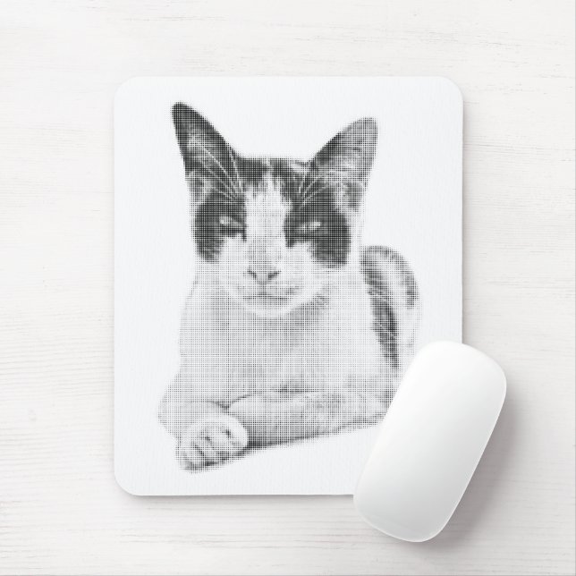 Katt i brokig päls i halftone musmatta (Med mus)