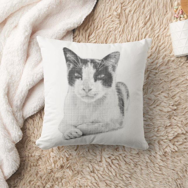 Katt i brokig päls i halvtone kudde (Filt)