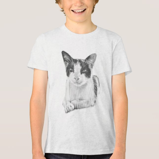 Katt i brokig päls i halvtone t shirt (Framsida)