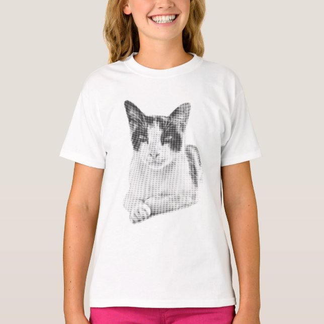 Katt i brokig päls i halvtone t shirt (Framsida)