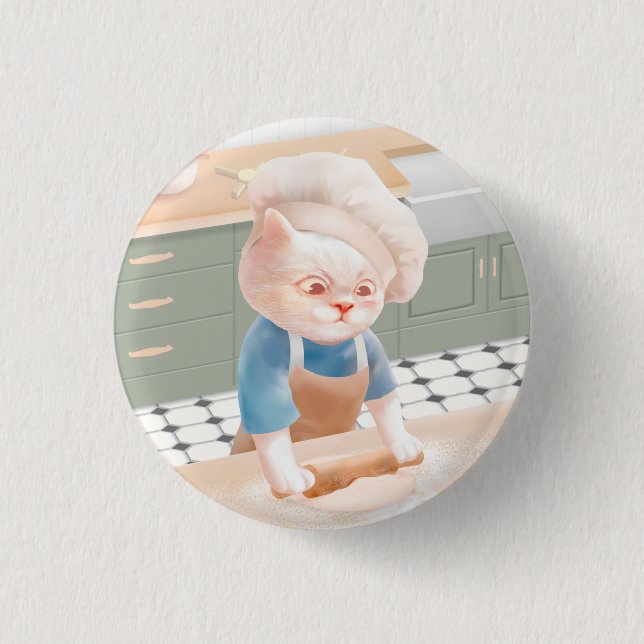 Katt i Chef Hat Rolling Dough i Kitchen Knapp (Framsida)