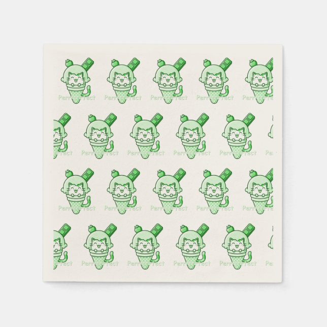 Katt i Cone Perfekt Grönt Pappersservett (Framsidan)