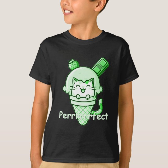 Katt i Cone Perfekt Grönt T Shirt (Framsida)