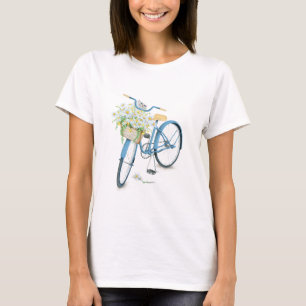 Katt i daisy bouquet på cykel t shirt