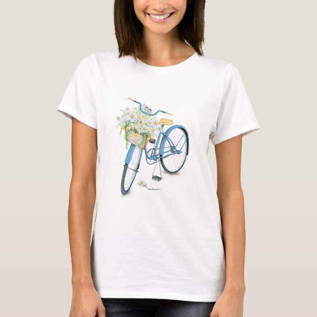 Katt i daisy bouquet på cykel t shirt (Framsida)
