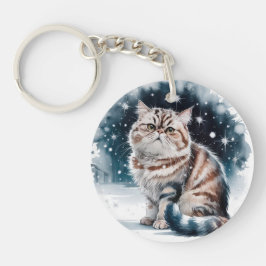 Katt i den runda akrylnyckelkedjan Snö 2