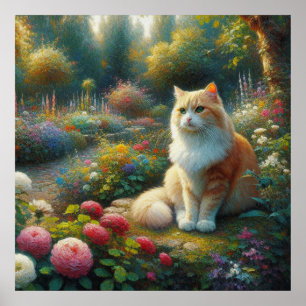 Katt i den vackra trädgården poster