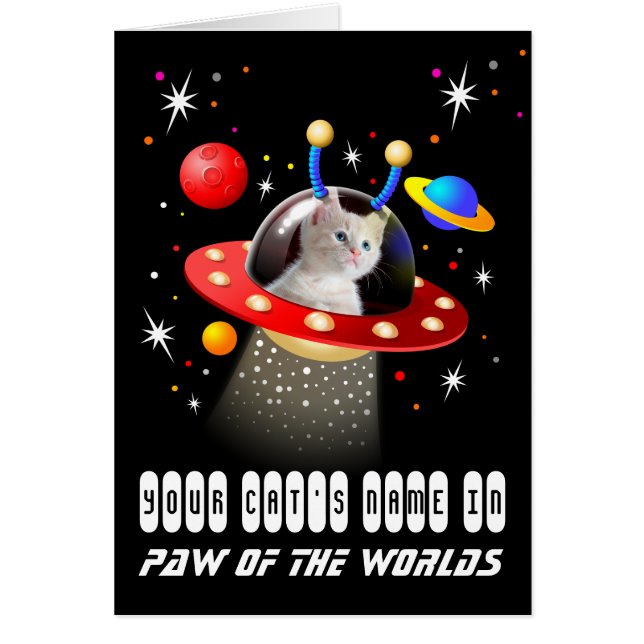 Katt i en Alien Spaceship UFO Sci Fi Scene Hälsningskort (Framsidan)