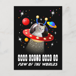 Katt i en Alien Spaceship UFO Sci Fi Scene Vykort