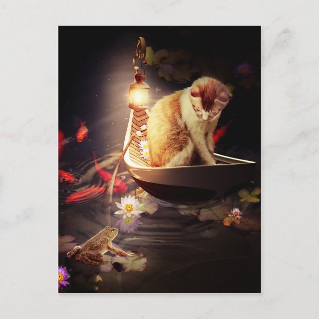 Katt i en båt vykort (Framsida)