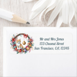 Katt i en Blommigt vid jul, andedräkt 2-Returadres Returadress Etikett