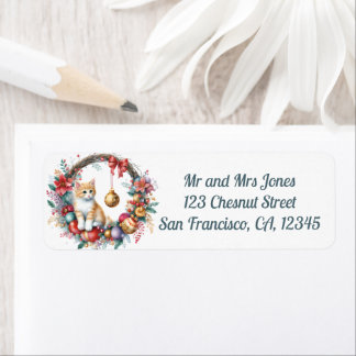 Katt i en Blommigt vid jul, andedräkt 2-Returadres Returadress Etikett