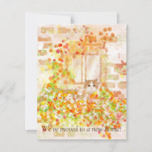 Katt i en blomsterlåda Ny adress ankomstkort