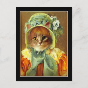 Katt i en Bonnet Vykort