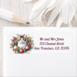 Katt i en julklapp Blommigt Utandning 5- Returadre Returadress Etikett