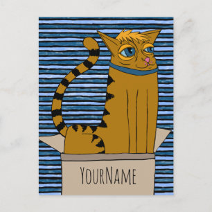 Katt i en kartong Tecknad Teckning Vykort