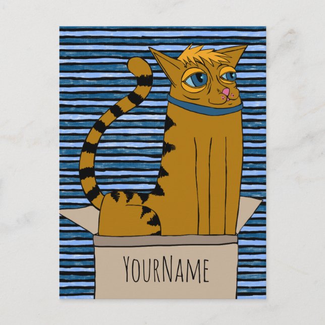 Katt i en kartong Tecknad Teckning Vykort (Framsida)