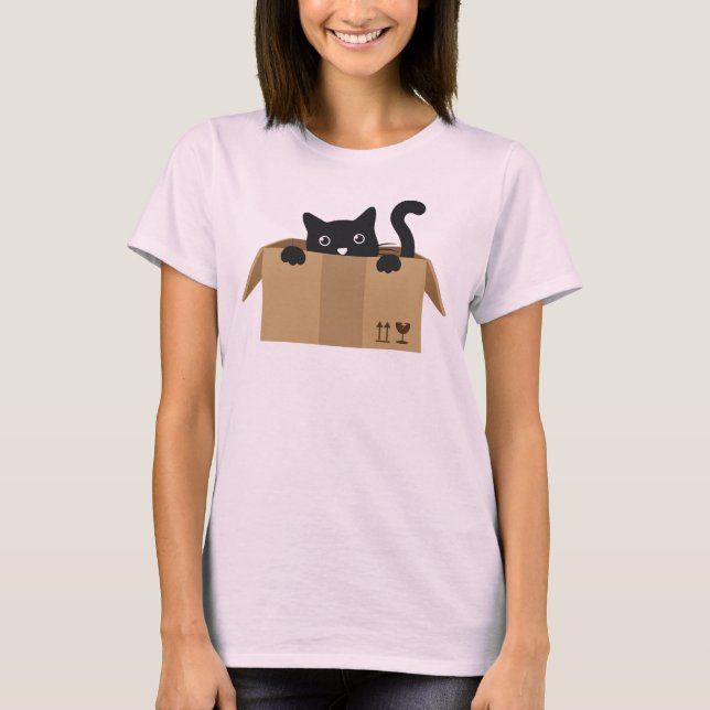 Katt i en låda Djuredesign T Shirt (Framsida)