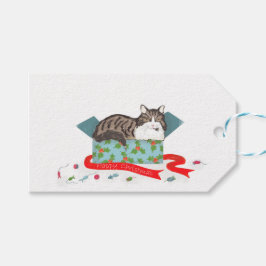 Katt i en låda Juletiketter Presentetikett