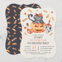 Katt i en Pumpkin Halloween Kid-Födelsedagsfest
