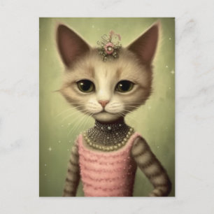 Katt i en Rosa Dress Vykort