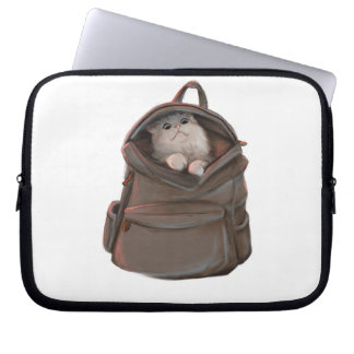Katt i en ryggsäckselektronikficka laptop fodral