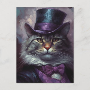 Katt i en topat och elegant kostym vykort