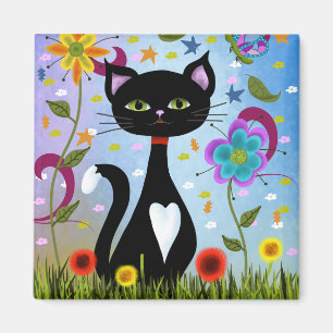 Katt I En Trädgård Abstrakt Konst Magnet