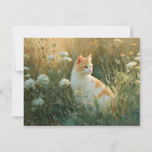 Katt i en Wildblomma Fält Vykort