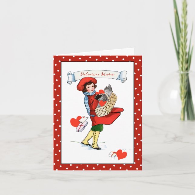 Katt i ett Basket Valentine Card Kort (Framsida)
