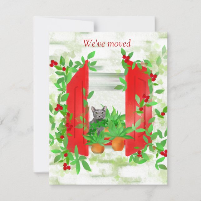 Katt i ett fönsterkort för ny platta anteckningar (Framsida)