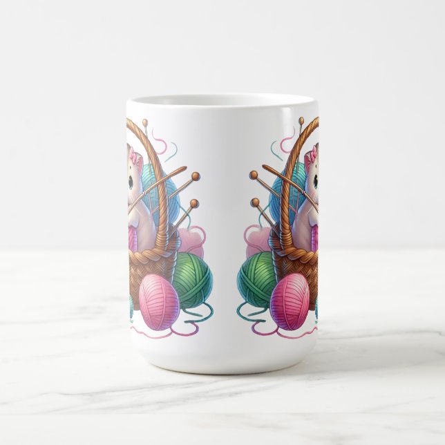 Katt i ett garn Basket med Tea - Mysigt hantverk Kaffemugg (Center)
