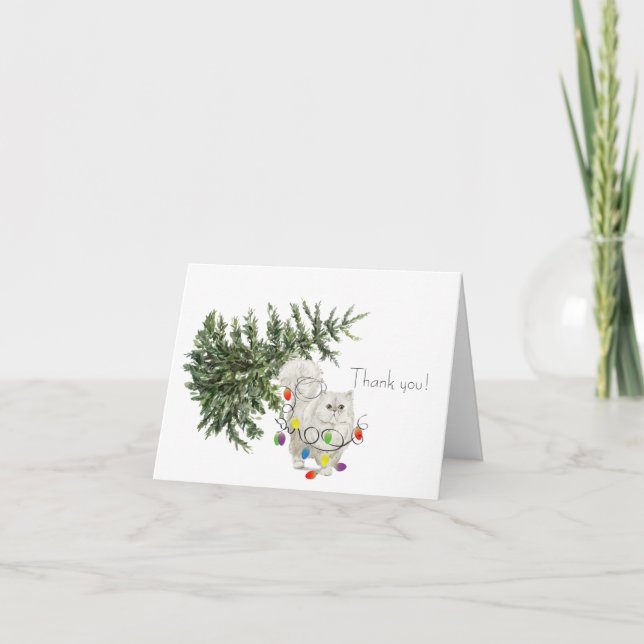 Katt i ett Helgdag-kort i Julgran Tack Kort (Framsida)