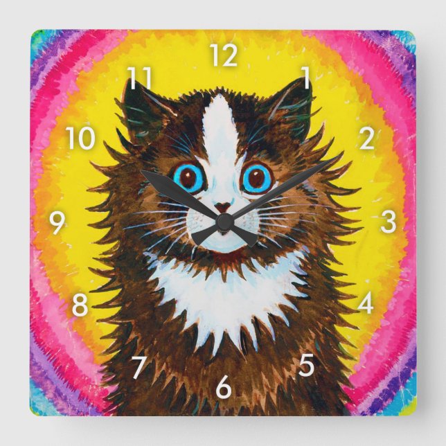 Katt i ett regnbåge, Louis Wain Fyrkantig Klocka (Framsida)