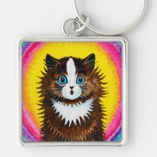 Katt i ett regnbåge, Louis Wain Fyrkantig Silverfärgad Nyckelring