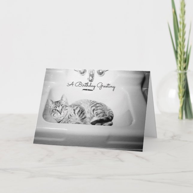 Katt i ett Sink, Retro Kitten Birthday-Kattdjur Helgkort (Framsida)