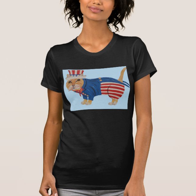 Katt i Farbror Sams dräkt T Shirt (Framsida)