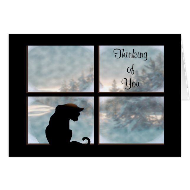 Katt i fönster hälsningskort (Framsidan Horizontal)