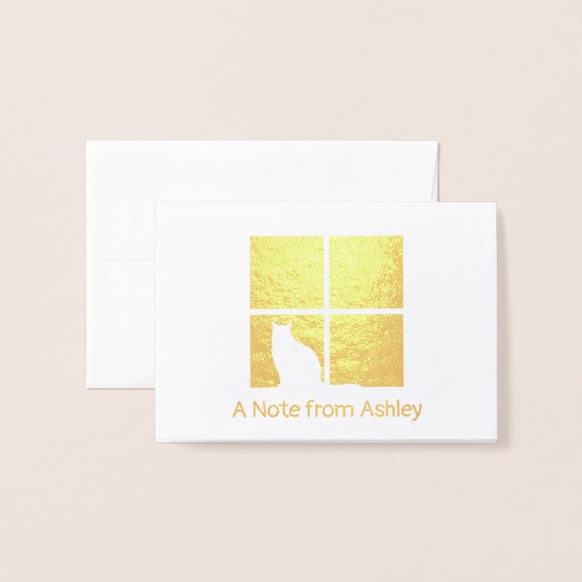 Katt i fönster, modern, unik &quot;A Note from&quot;-mappad Folierat Kort (Framsida med kuvert)