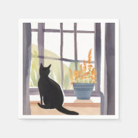 Katt i fönsterbräda | Silhuett Vattenfärg 