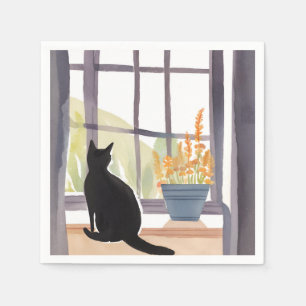 Katt i fönsterbräda Silhuett Vattenfärg Pappersservett