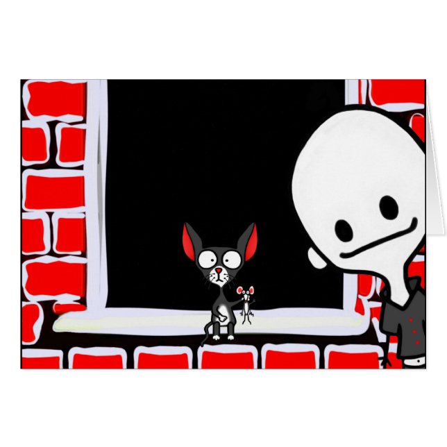 Katt i fönstret hälsningskort (Framsidan Horizontal)