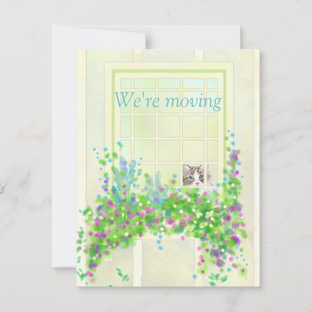 Katt i fönstrets Nya adress platta anteckningskort (Framsida)