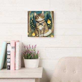 Katt i Forest Wall Clock Fyrkantig Klocka