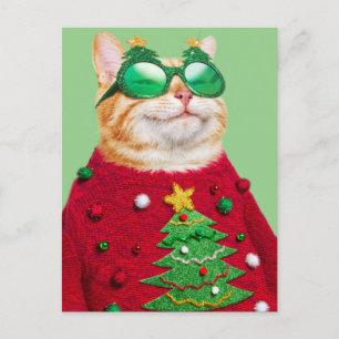 Katt i ful jultröja inbjudan vykort
