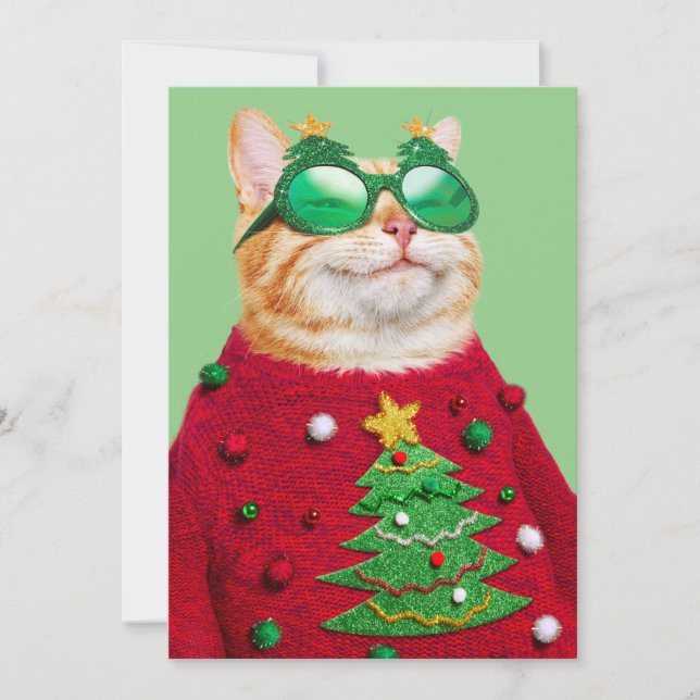 Katt i ful jultröja inbjudningar (Framsida)