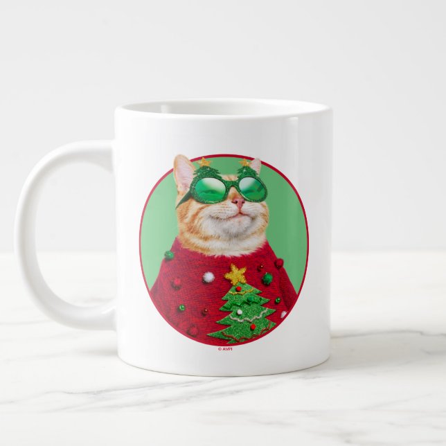 Katt i ful jultröja jumbo mugg (Vänster)
